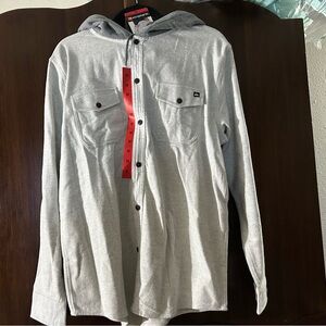 New with tags grey button down flannel/outer layer. New with tags size M